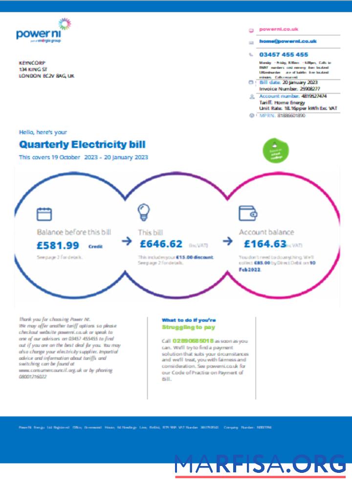 Blank Power NI utility business bill, SCR template